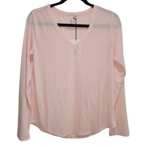NWT! ZYIA Shirt Long Sleeve Creamy Peach Wanderer Stripe Top Tee Workout Gym NEW